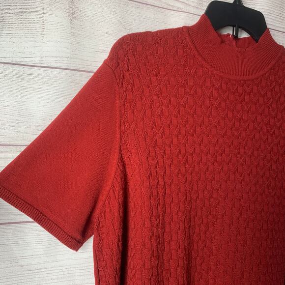 Koret Red Short Sleeve Sweater Blouse Mock Neck Partial Back Texture Front XL - Picture 11 of 15